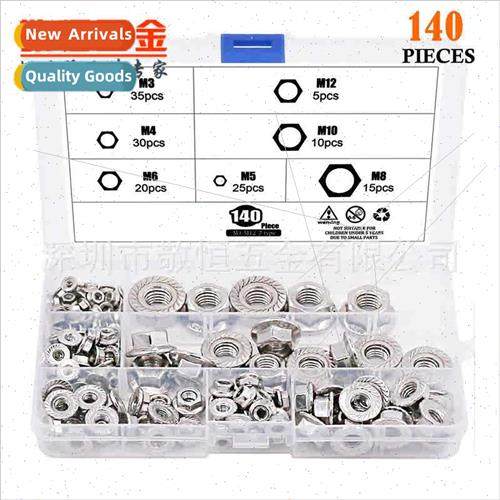 140PCS Stainless Hexagonal Flange Lock Nuts M3 4 5 6 8 10 12