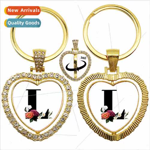26 letters alphabet glass charms 360 degree rotation heart p
