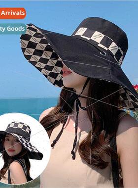 2023 Korean  summer hat female fashion versatile checkerboar