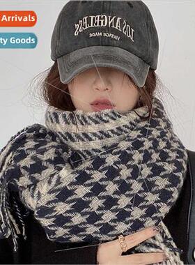 Double-sided thousbirds check tassel scarf female winter sen