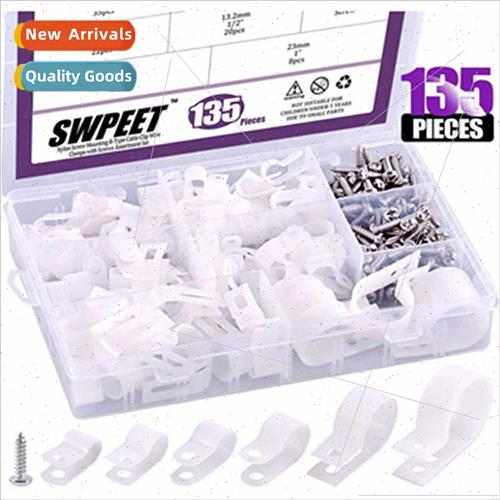 135pcs box 6 sizes whe black nylon plastic R-type cable clam