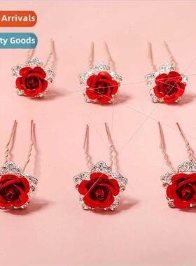 rose rhinestone headdress daily versatile 6 pack U-shaped ha