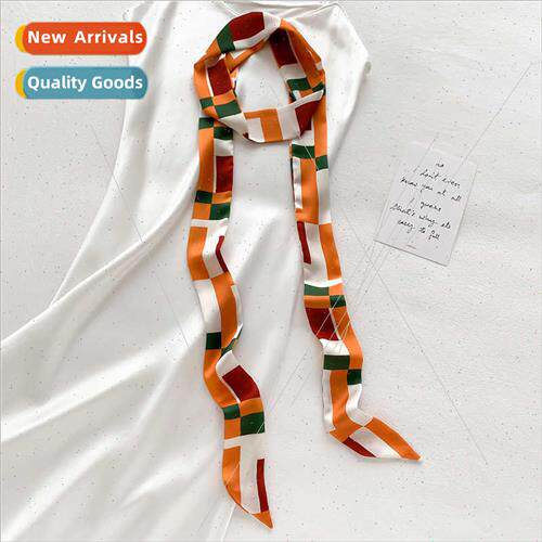 2021 Korean  new geometric long small silk scarf women hair