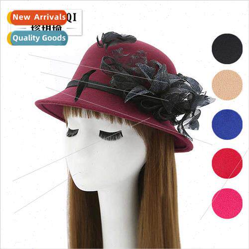fall winter casual gauze net feather big flower hat Ms. matu