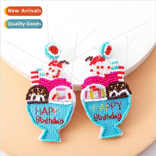 Europe new earrings female handmade rice beads beaded drinks
