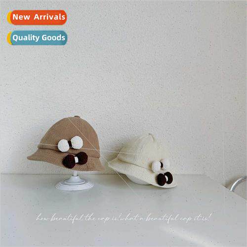 Corduroy children fisherman hat cute Korean bow windprofall