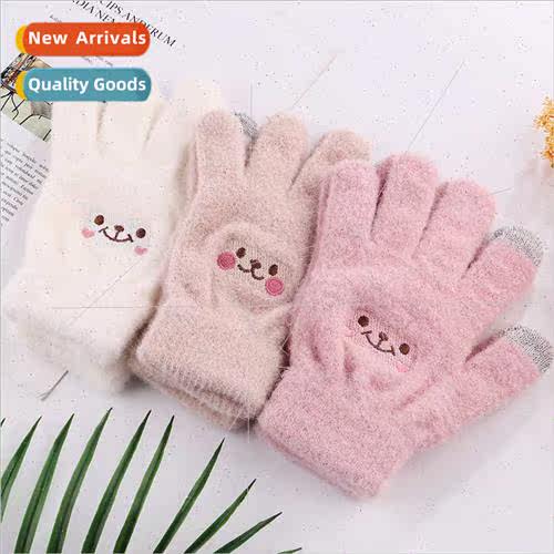 Autumn winter knted gloves cute smiley face touch screen glo