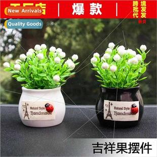 pot ornament green simulation cartoon flower fresh Car car
