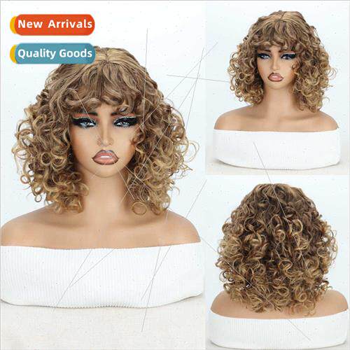 Europe fashion small curly wig blonde gradient bangs bang he