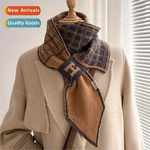 plaid knted Korean new fashion 2022 scarf warm long female