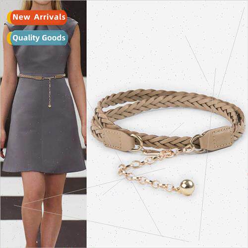 Vintage Leather Women Belt Cowhide Braided Sweater Skirt Jea