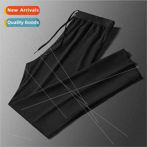 Breathable ice silk thin casual pants men loose straight pan