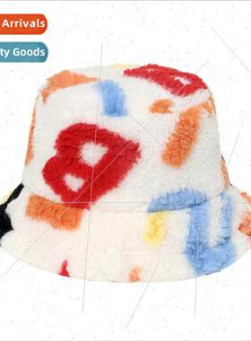 Plush fisherman hat autumn winter letters printed flower pot