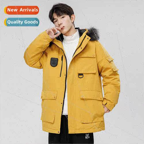 Workwear couples tide brdown jacket big hairy collar hooded