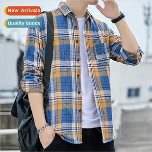 Men shirts long-sleeved plaid shirt men nd casual Korean ve