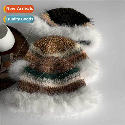 Japanese furry bucket hat women fall winter splicing warm wo