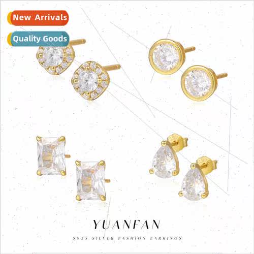 s925 silver wh zirconia water drop earrings female round ear