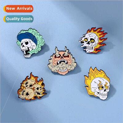 Flaming skull shape demon punk badge backpack jacket persona