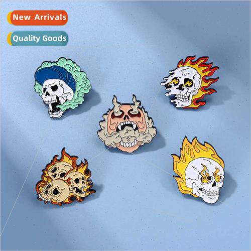 Flaming skull shape demon punk badge backpack jacket persona