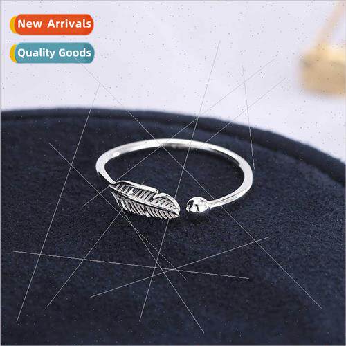 s925 silver Korea Mori leaves open ring female simple creati
