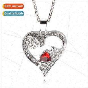 necklace mom crystal Mother hear carved Day red jewelry rose