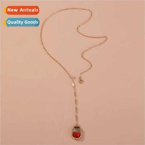 Europe ins fashion ladies necklace patchwork chain square cu