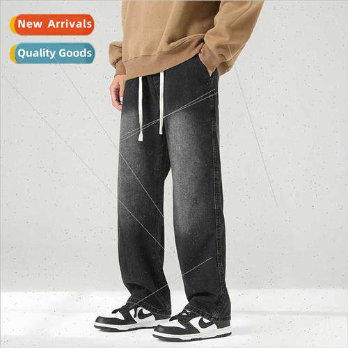 Vintage jeans men  winter straight loose tide wide-leg Ameri