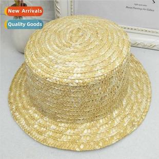 straw travel top summer DIY hat Brish brim short flat Wheat
