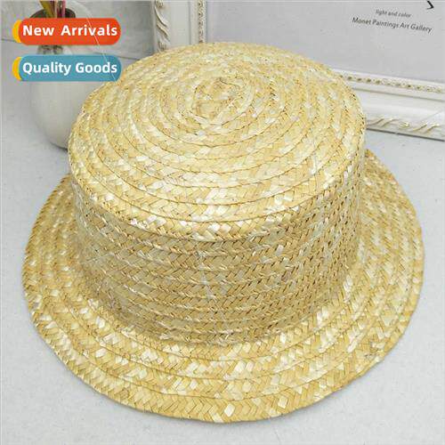 Wheat flat top short brim Brish straw hat DIY summer travel