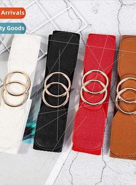 Europe double O buttons wide elastic waist belt female simpl