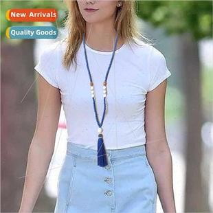 Pearls full diamonds silk tassel necklace women handmade bea