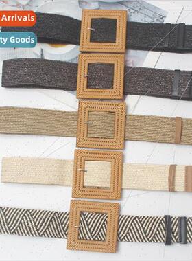 Women Fashion Waxed Rope Braided Square Buckle Bossy Wide Be