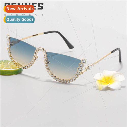 new fashion nd sunglasses personalized half frame diamond su