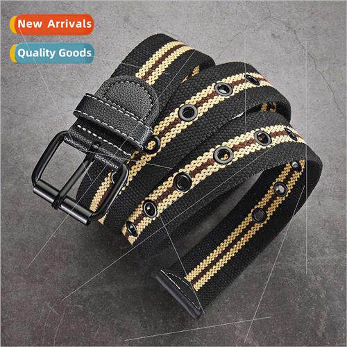 Belt Men Canvas Striped Hollow Air Eye Decoration Student Yo