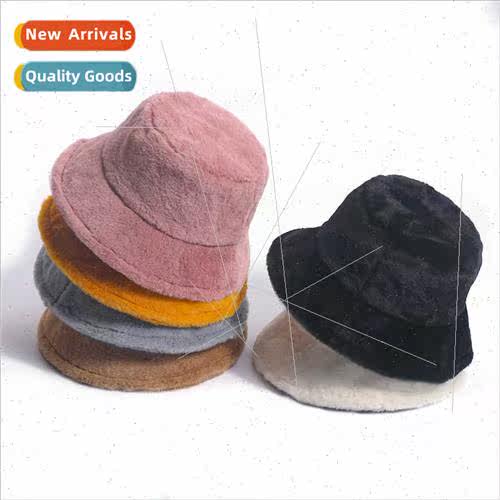 Korean  small rabb hair small brim round top fisherman hat f
