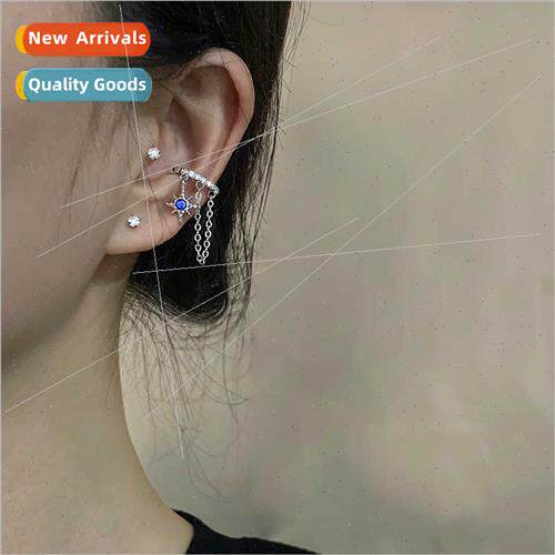 Double Chain Zirconia Beige Earrings Clip Drops Earrings Kle