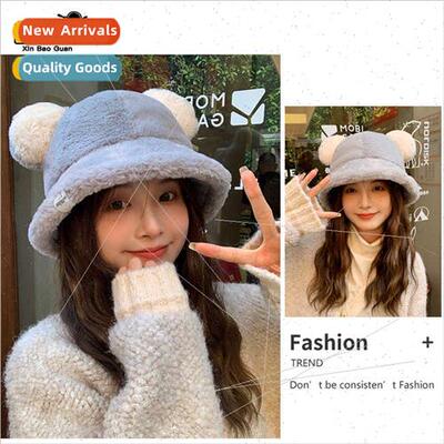 8367 cute bear plush fisherman hat winter warm bucket hat fe