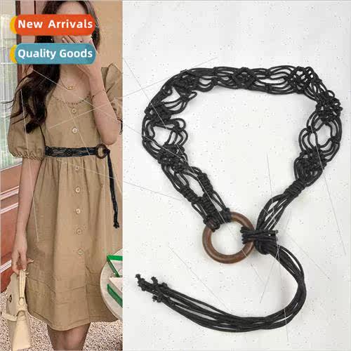Women waist seal waxed rope braided belt retro skirt decorat