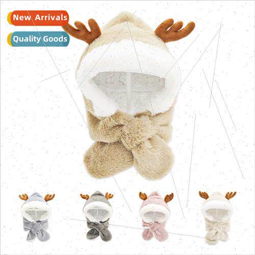 New children elk hat scarf all-in-one boy hat scarf headgear