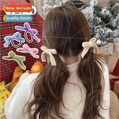 Woolen knting bow hair rope versatile hair bhairpin girl hea