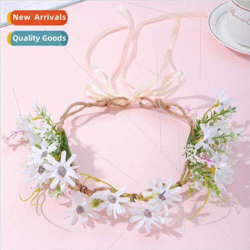 Korean ins wreath headdress handmade fabric daisy flowers ra