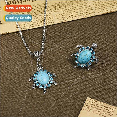 Vintage Turtle Turtle Turquoise Necklace Ring Set Hundred Je