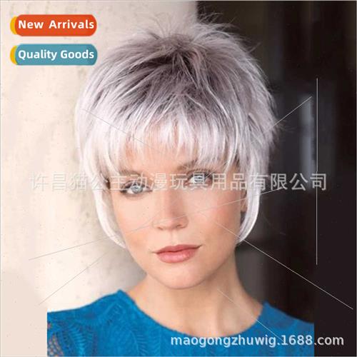 Europe wigs dyed deep rooted silver whe short hair female mi