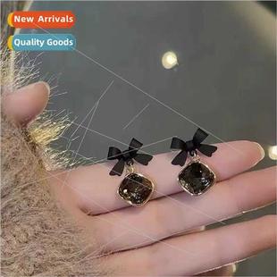 black bow female French ins tide retro earrings 2023 crystal
