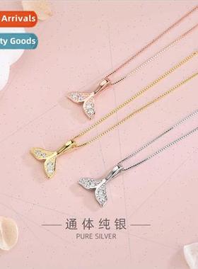 s925 silver necklace full diamond fashion fish tail pendant