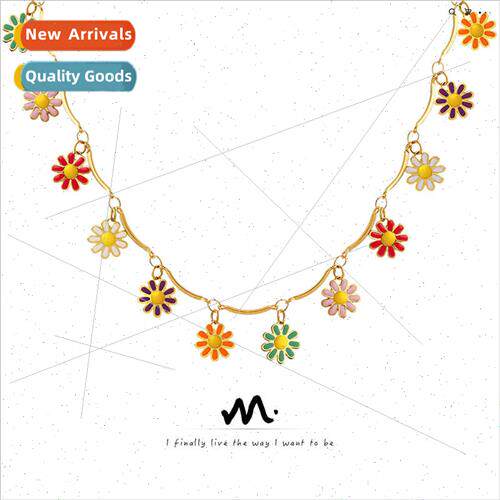 che Colorful Flower Oil Drop Pendant Non Fade Necklace Rusti
