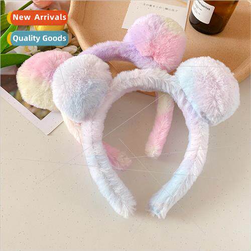 Cute gradient plush bear ears headband female Autumn winter