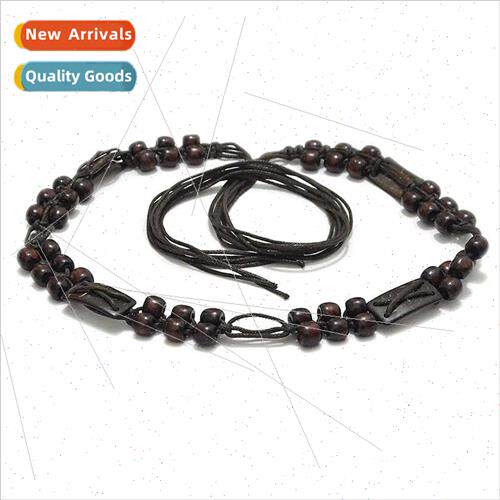 Women Thin Belt Vintage Flower Pattern Handmade Waxed Rope B