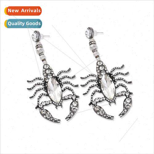 Exaggerated glass encrusted scorpion long earrings personali