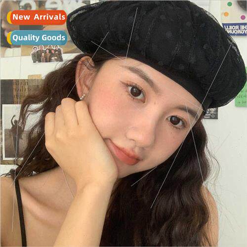 Double black lace beret female mesh breathable set shooting